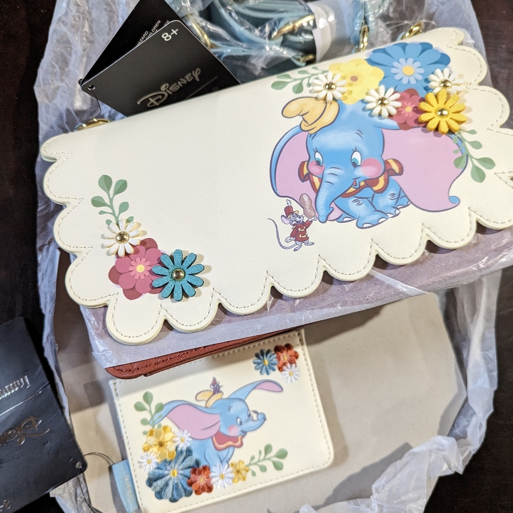 NWT Loungefly Dumbo Purse with matching card holder